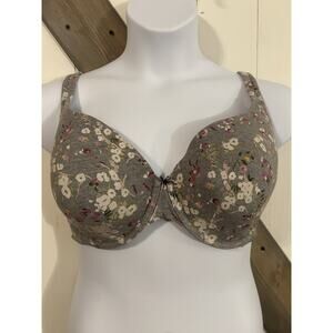 Cacique Lightly Lined T-Shirt Bra Gray Floral Purple White 40DDD
